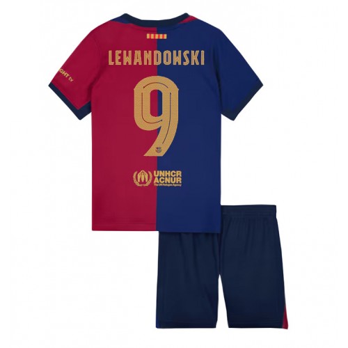 Fotbalové Dres Barcelona Robert Lewandowski #9 Dětské Domácí 2024-25 Krátký Rukáv (+ trenýrky)